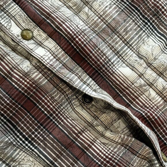 Wrangler Retro Pearl Snap Long Sleeve Western Shirt Brown Size Mens 2XL XXL Flaw - Picture 10 of 10